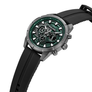 Police Quartz Multifunction Green Dial Black Silicone Strap Watch For Men