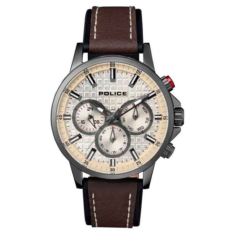 Beige Dial Leather Strap Watch for Men