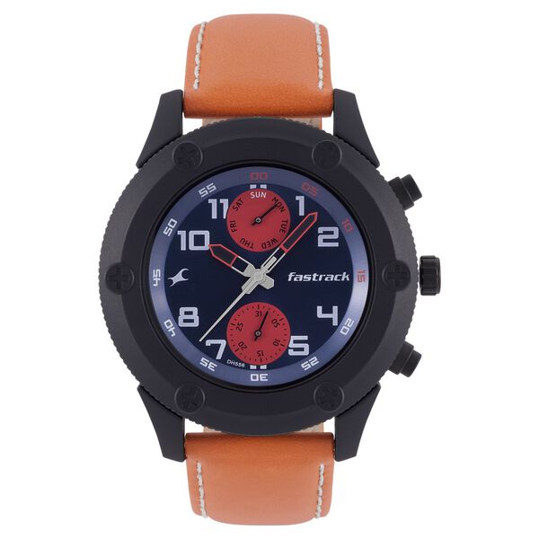 Fastrack Modular Quartz Analog Blue Dial Leather Strap Watch for Guys - image number 1
