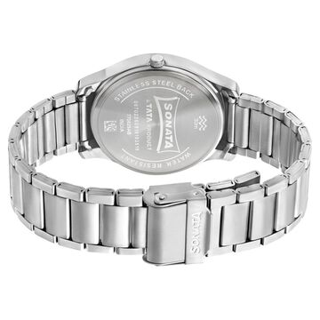 Sonata Quartz Analog with Day and Date Black Dial Stainless Steel Strap Watch for Men