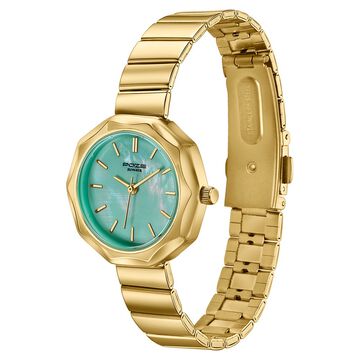Poze Poze Quartz Analog Green Dial Golden Stainless Steel Strap Watch For Women