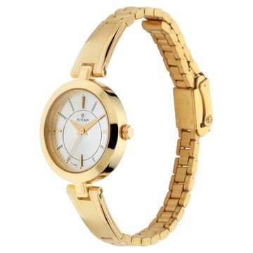Titan Quartz Analog Silver Dial Golden Metal Strap Watch For Women