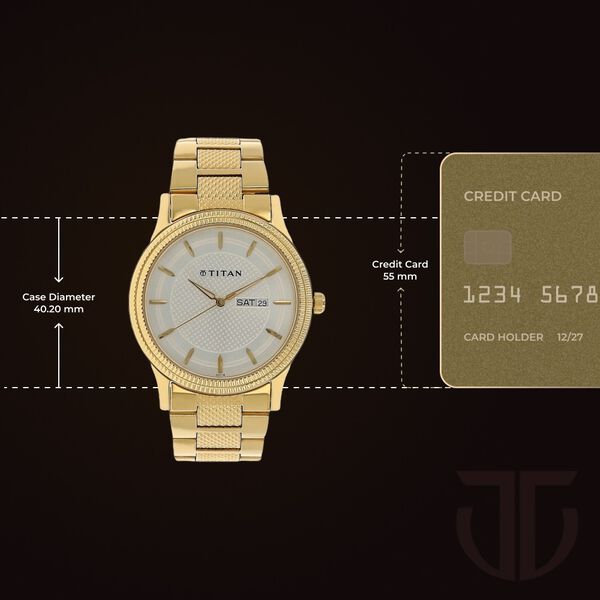 Titan Quartz Analog with Day and Date Silver Dial Golden Stainless Steel Strap Watch For Men - image number 2