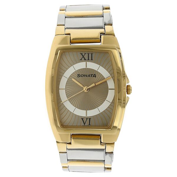 Sonata Quartz Analog Champagne Dial Metal Strap Watch for Men - image number 0