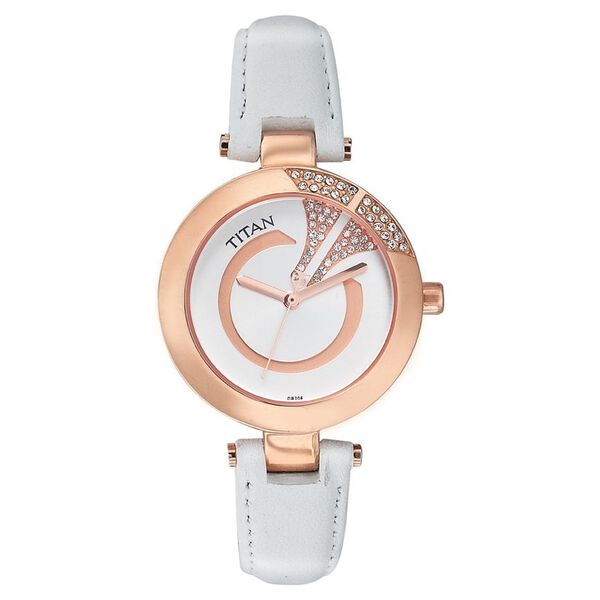 Titan Quartz Analog White Dial Leather Strap Watch for Women - image number 0