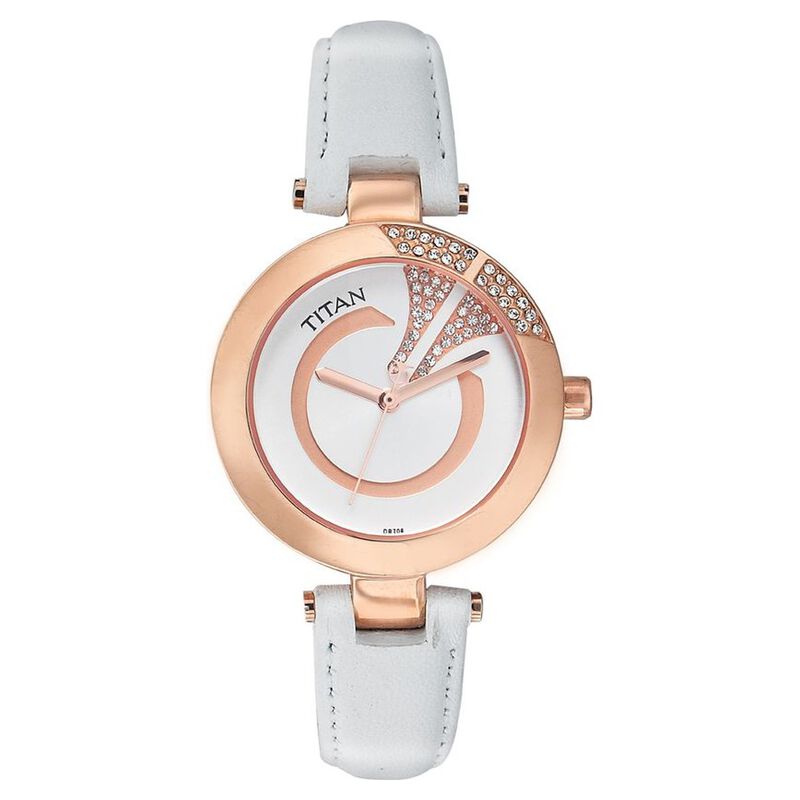 Titan Quartz Analog White Dial Leather Strap Watch for Women