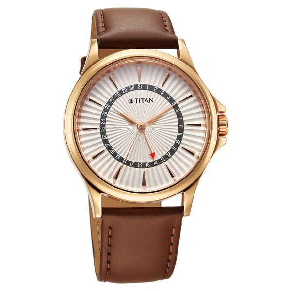 Titan Karishma Quartz Analog with Date Silver Dial Leather Strap Watch For Men - image number 1