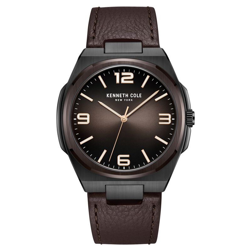 Kenneth Cole Quartz Analog Brown Dial Brown Leather Strap Watch for Men