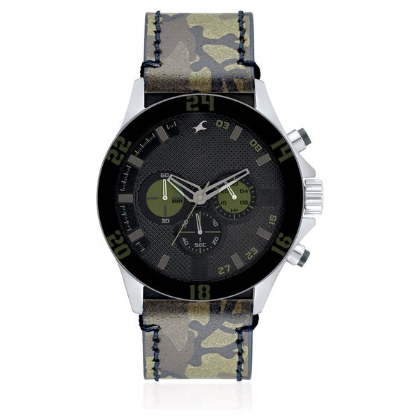Fastrack Quartz Chronograph Black Dial Leather Strap Watch for Guys - image number 0