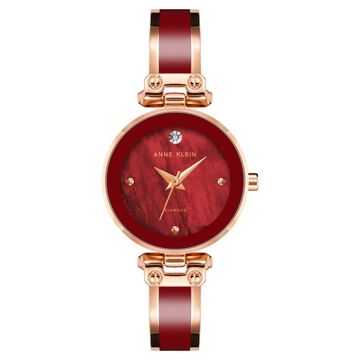 Anne Klein Quartz Analog Maroon Dial Metal Strap Watch for Women