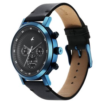 Fastrack Kronos Multifunction Black Dial Leather Strap Watch for Guys