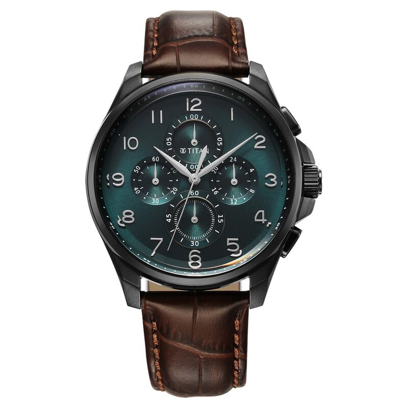 Titan Classic Chrono Blue Dial Quartz Multifunction Leather Strap watch for Men - image number 0