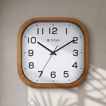 Titan Wooden Classic White Dial Square Wall Clock with Pine Wood Frame & Silent Sweep | 30 cm x 30 cm x 5 cm