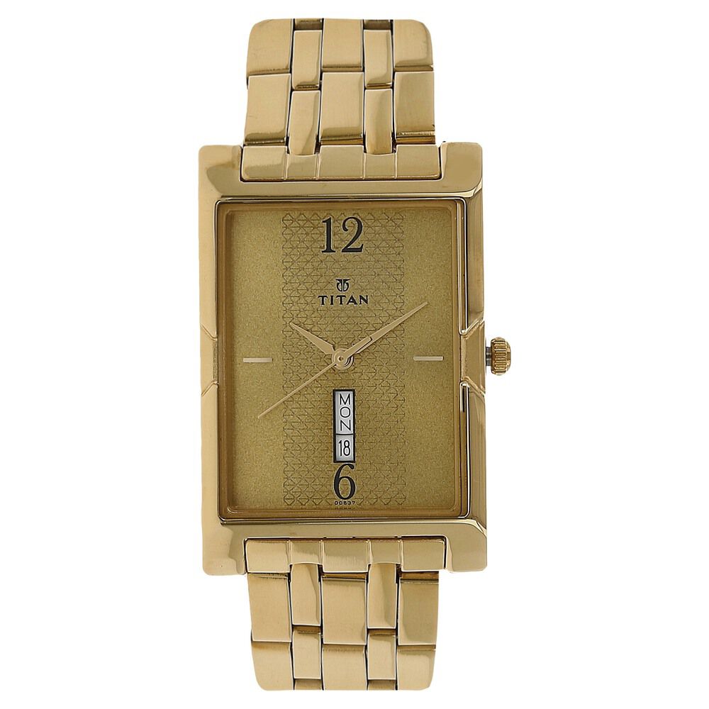 Buy Online Titan Quartz Analog with Day and Date Champagne Dial