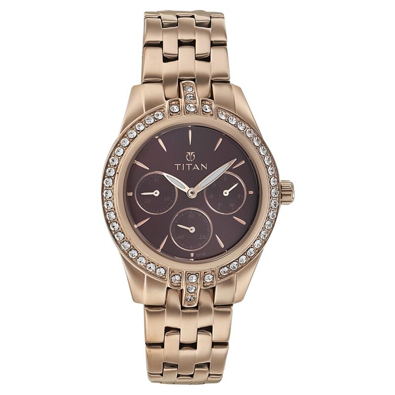Titan Quartz Multifunction Maroon Dial Stainless Steel Strap Watch for Women - image number 0