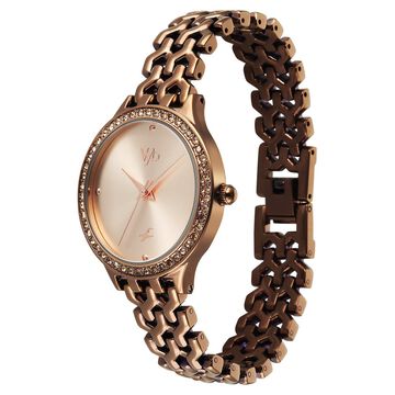 Vyb Spotlight By Fastrack Quartz Analog Rose Gold Dial Brown Metal Strap Watch For Girls