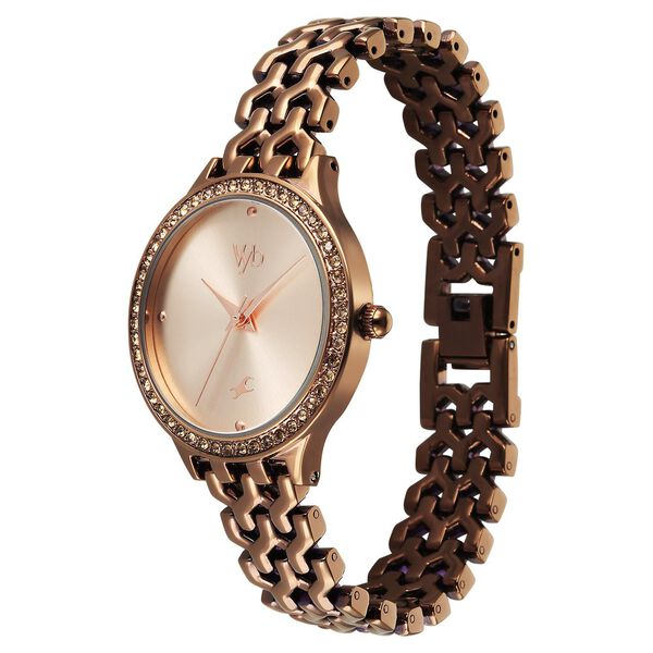 Vyb Spotlight By Fastrack Quartz Analog Rose Gold Dial Brown Metal Strap Watch For Girls - image number 4