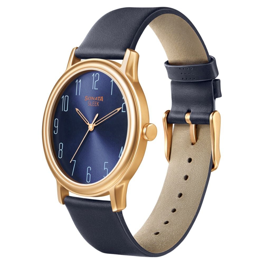 Buy Online Sonata Quartz Analog Blue Dial Leather Strap Watch for
