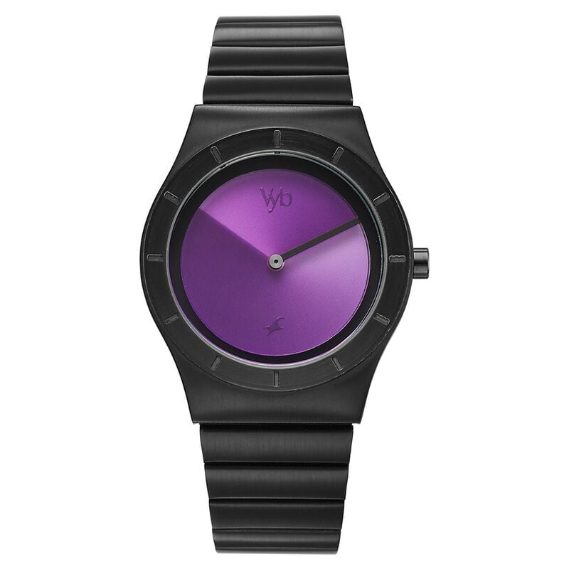 Vyb Arcane By Fastrack Quartz Analog Purple Dial Black Stainless Steel Strap Watch For Guys