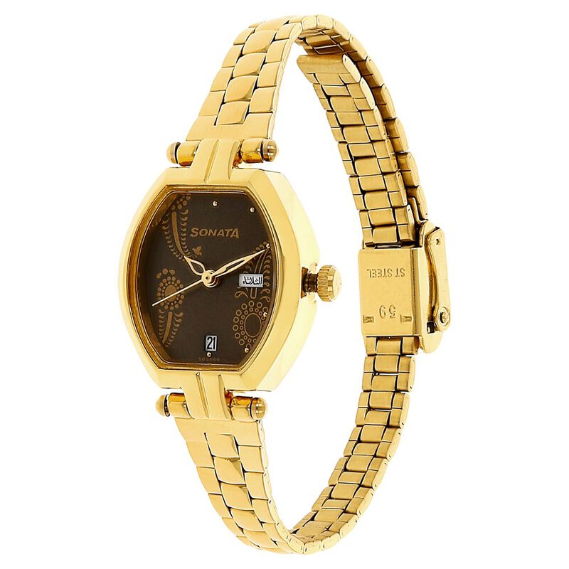Sonata Quartz Analog with Day and Date Brown Dial Stainless Steel Strap Watch for Women - image number 1