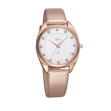 Fastrack Vyb Spotlight Quartz Analog Silver Dial Leather Strap Watch for Girls