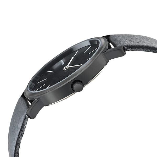 Sonata Silver Lining Black Dial Women Watch With Leather Strap - image number 2