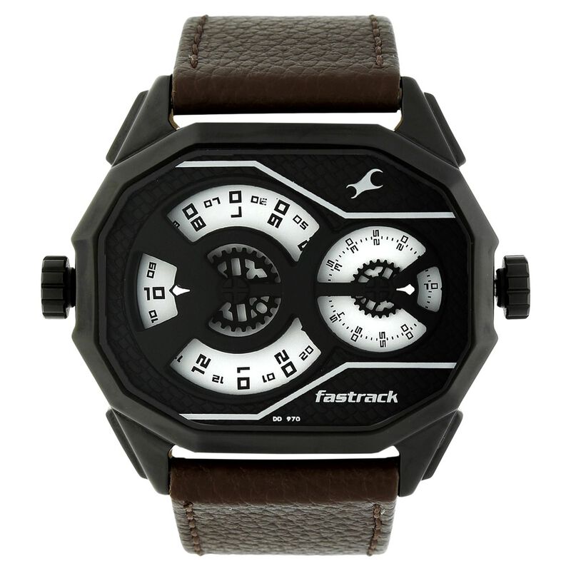 Fastrack Quartz Analog White Dial Leather Strap Watch for Guys