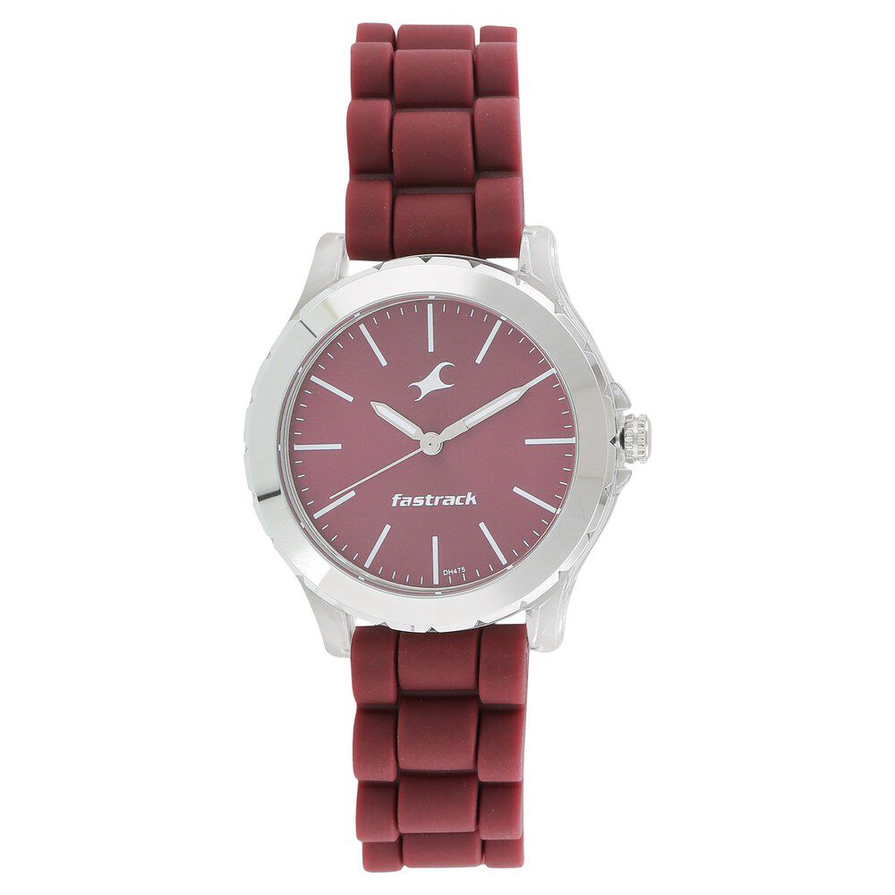 Buy Online Fastrack Trendies Quartz Analog Maroon Dial Silicone Strap Watch for Girls np68009pp06 Titan