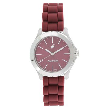 Fastrack Trendies Quartz Analog Maroon Dial Silicone Strap Watch for Girls