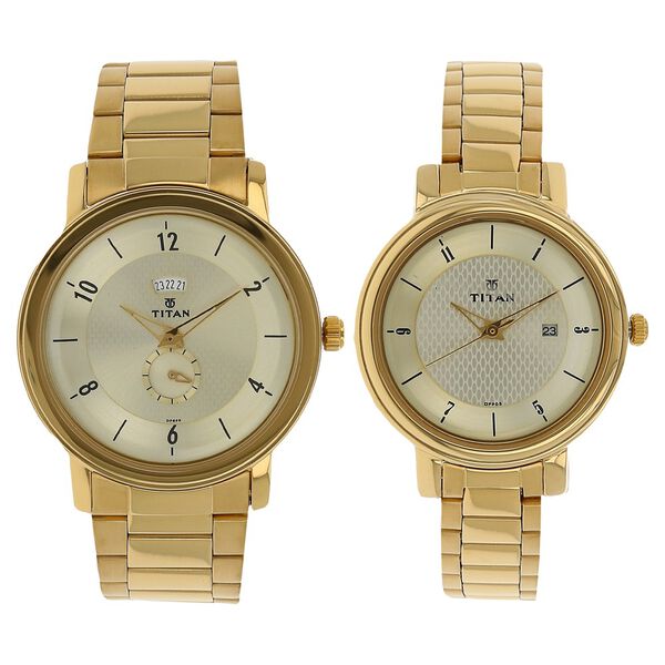 Titan Bandhan Silver Dial Analog with Date Stainless Steel Strap Watch for Couple - image number 0