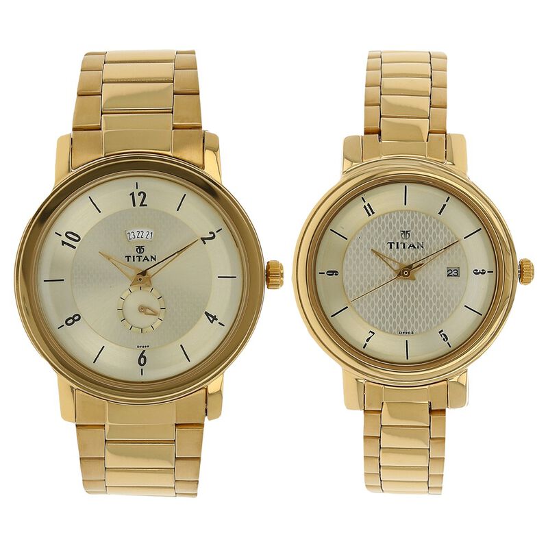 Titan Bandhan Silver Dial Analog with Date Stainless Steel Strap Watch for Couple