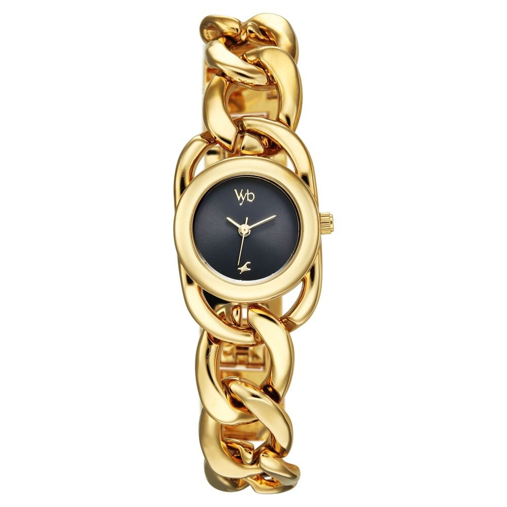 Vyb Diva By Fastrack Quartz Analog Black Dial Golden Metal Strap Watch For Girls-image-18