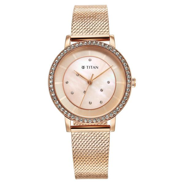 Titan Purple Style Up Quartz Analog Pink Dial Stainless Steel Strap Watch for Women - image number 0