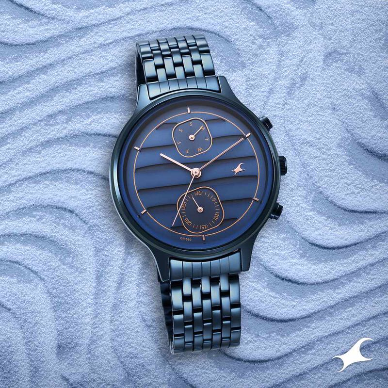 Fastrack Style Up Blue Dial Stainless Steel Strap Watch for Girls