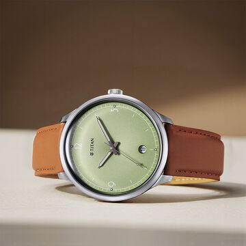 Titan Timeless Treasures Quartz Analog with Date Green Dial With Brown Color Leather Strap Watch For Men