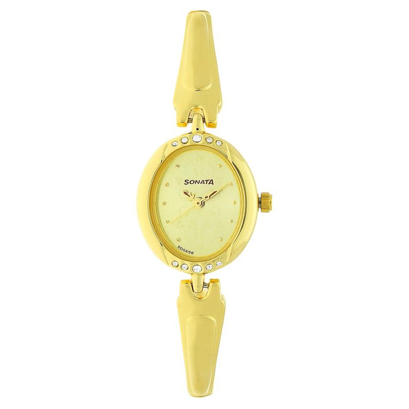 Sonata Wedding Champagne Dial Women Watch With Metal Strap