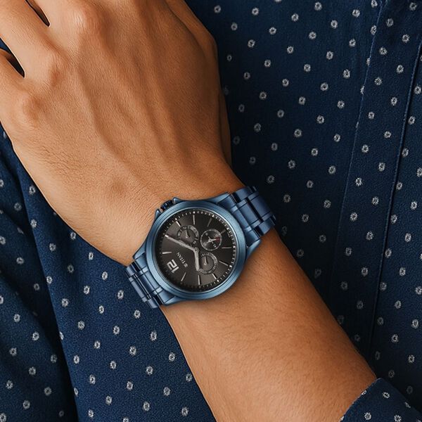 Titan Neo Splash Anthracite Dial Quartz Multifunction Stainless Steel Strap Watch for Men - image number 6