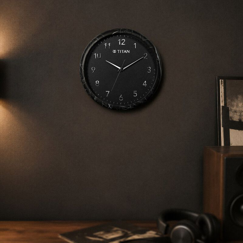 Titan Black Marble Dial Wall Clock with 3D Project Numerals & Silent Sweep - 35.5 cm x 35.5 cm x 5 cm (Medium)