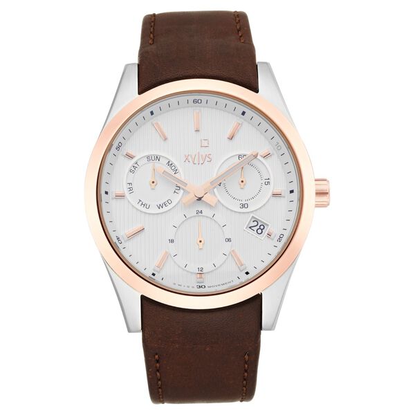 Xylys Swiss Multifunction Brown Leather Strap White Dial Watch For Men - image number 1
