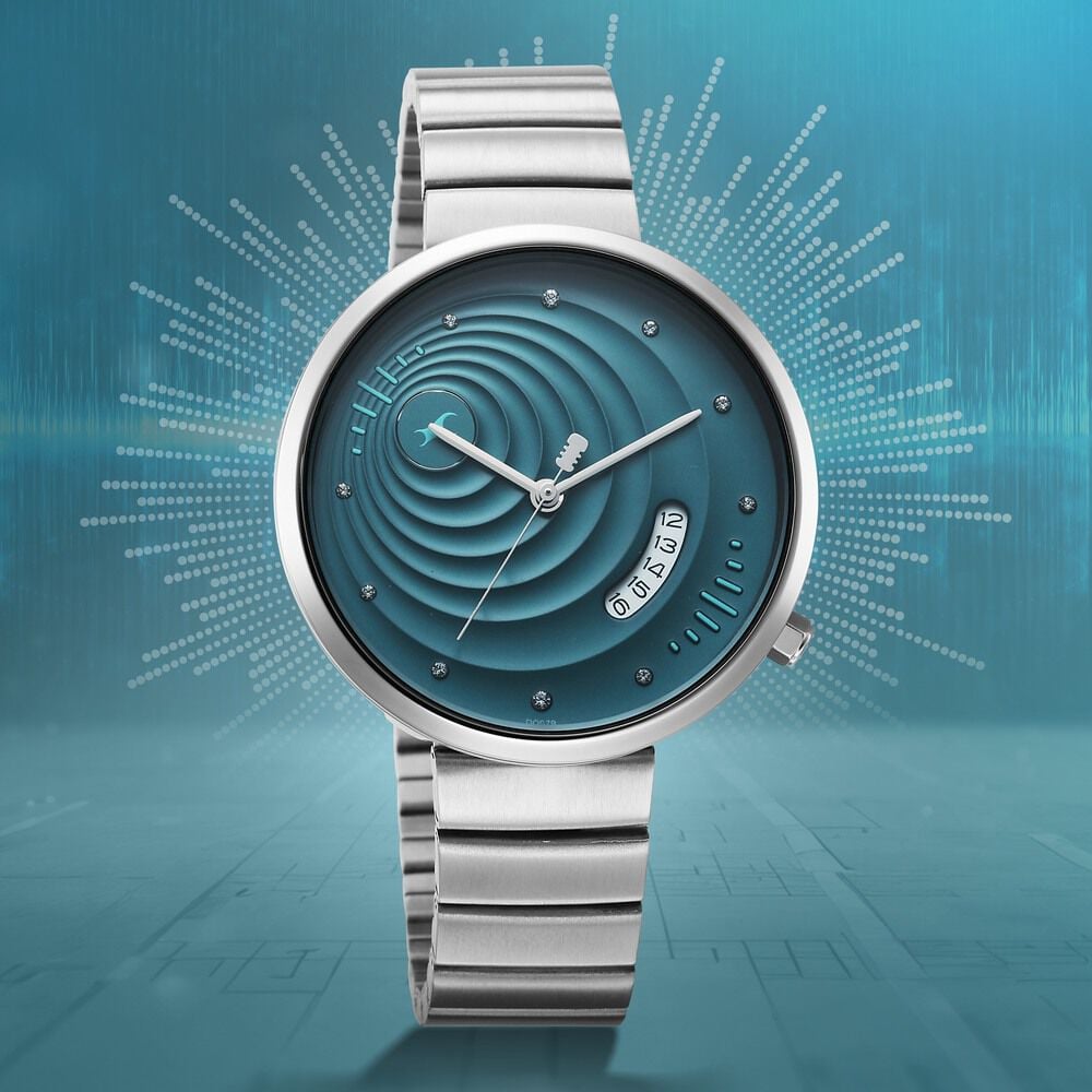 Fastrack Groove Quartz Analog with Date Teal Dial Girls Stainless Steel Watch-image-12