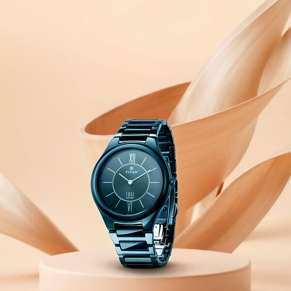 Titan Edge Ceramic Quartz in Glossy Electric Blue Dial Watch for Men - image number 6
