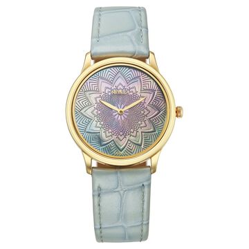 Titan Nebula Lotus 18 KT Gold Quartz Analog Blue Mother of Pearl Dial Leather Strap Watch For Women