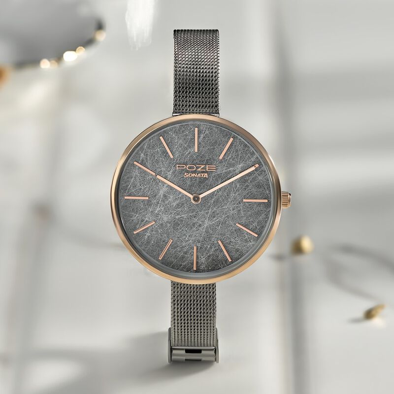 Sonata Poze Quartz Analog Multicoloured Dial Mesh Strap Watch for Women