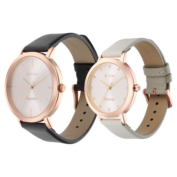 Titan Memento Grey Dial Analog Leather Strap Watch for Couple - image number 2
