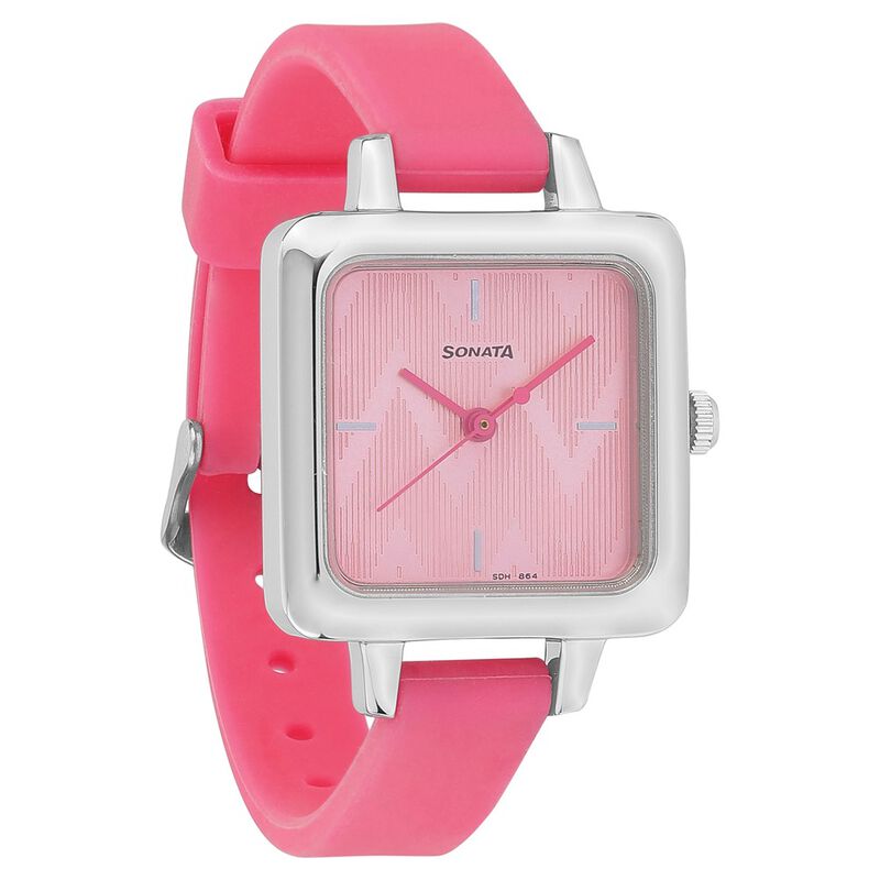 Sonata Splash Pink Dial Women Watch With Silicone Strap - image number 1