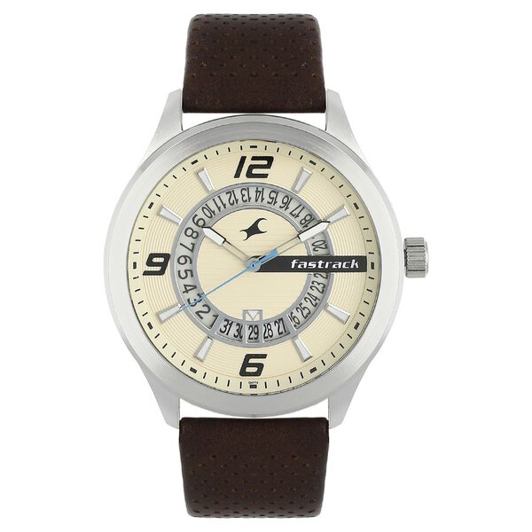 Fastrack Loopholes Quartz Analog with Date Beige Dial Leather Strap Watch for Guys - image number 0