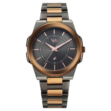 Vyb Nimbus By Fastrack Quartz Analog Grey Dial Two Toned Stainless Steel Strap Watch For Guys