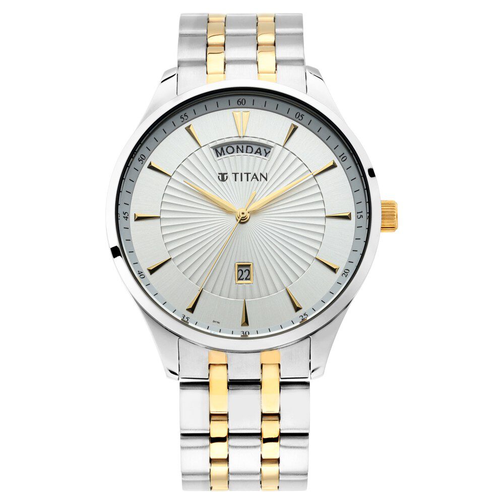 Buy Online Titan Regalia Opulent White Dial Analog with Day and Date Stainless Steel Strap Watch for Men ns90127bm01 Titan