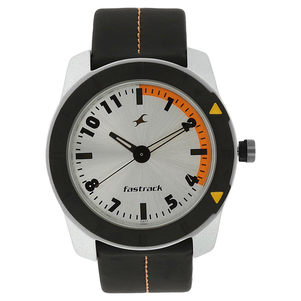 Buy Online Fastrack Quartz Analog Silver Dial Leather Strap Watch for Guys ns3015al01 Titan