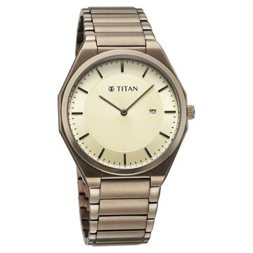 Titan Classique Slim Wear Quartz Analog Champagne Dial Brown Stainless Steel Strap Refined Formal Dress Watch For Men